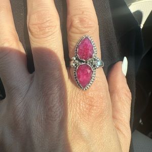 BRAND NEW Sterling Silver Double Ruby Ring Size 7